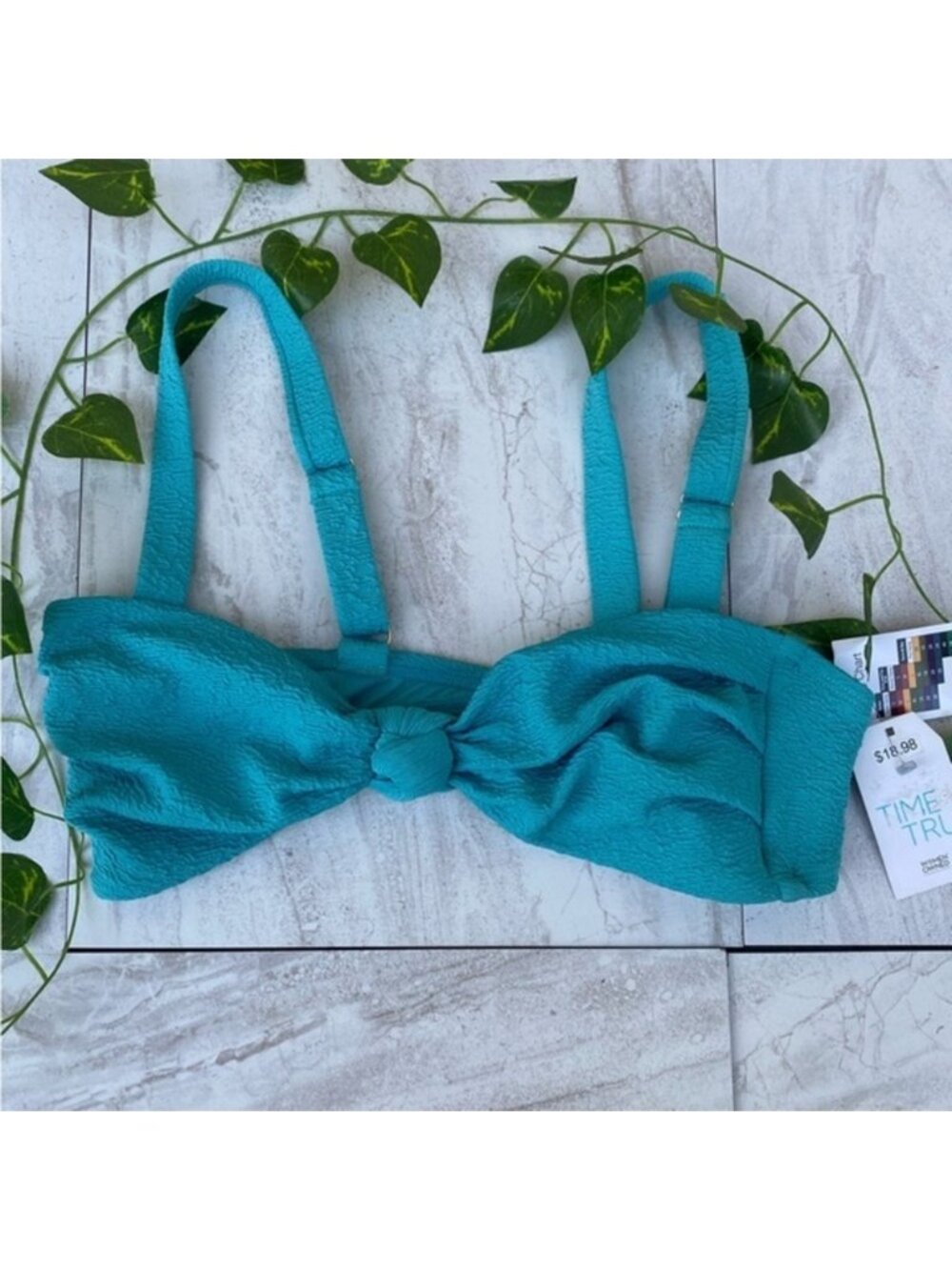 Time and True Bikini Top Medium Blue NWT Turquoise bathing suit swimwear Tie Bow